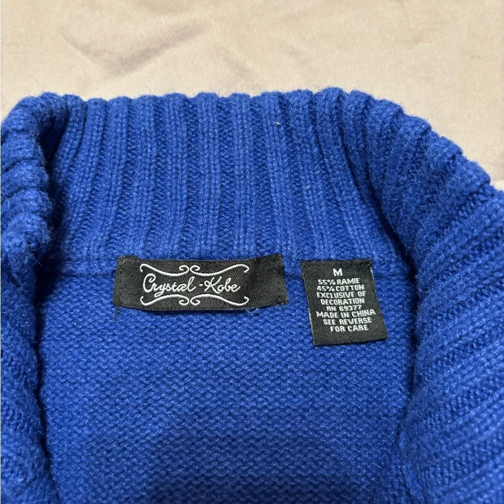 Vintage Crystal Kobe Blue Snowman Christmas Sweater Zip Holiday Cardigan Medium